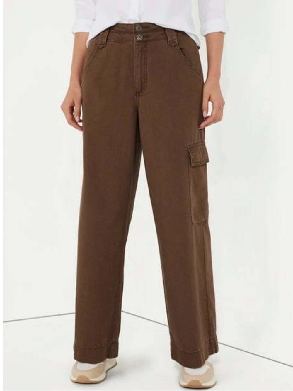 Time & Tru Womens Wide Leg High Rise Neutral Brown Utility Pants 12 Short